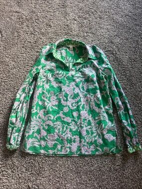 Lilly Pulitzer Green and Lilac Floral Button-Up